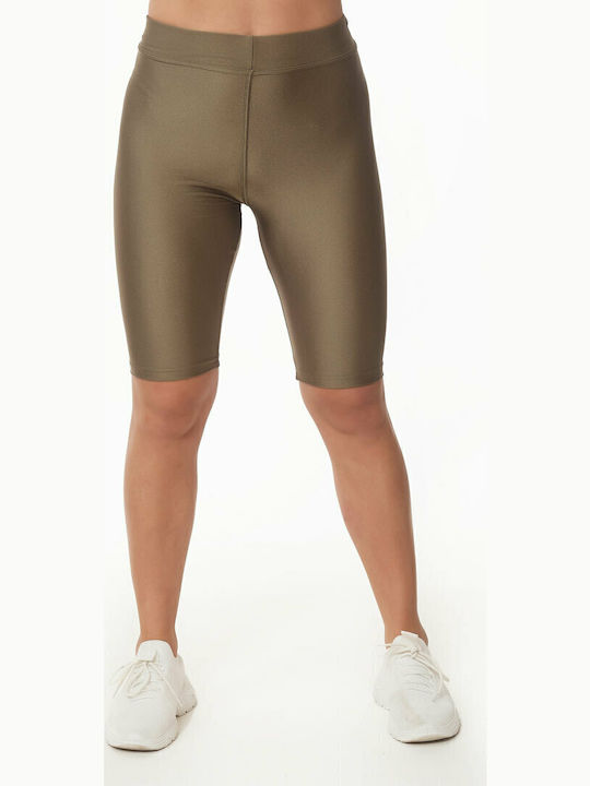 Women's Bike Training Legging Shiny & High Waisted Khaki