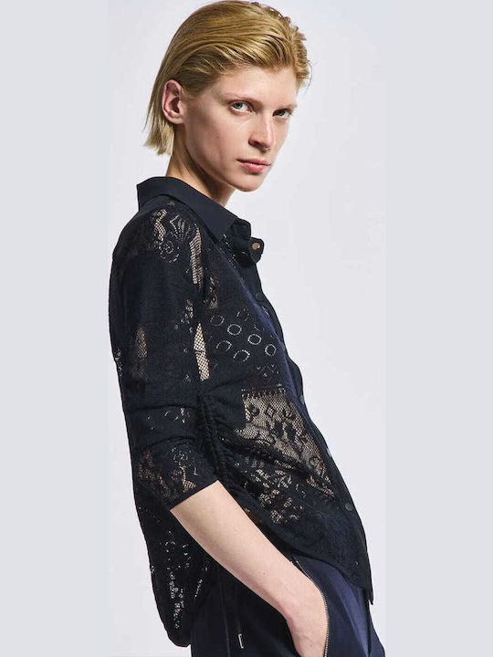Women's Floral Long Sleeve Shirt Dark Blue