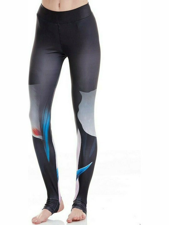 Iconic Women's Long Yoga Legging High Waisted Black Flowers