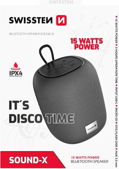 Swissten Sound-X Bluetooth-Lautsprecher 15W mit Akkulaufzeit bis zu 3 Stunden Schwarz