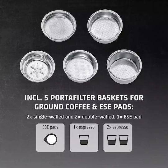 Caso Μηχανή Espresso 1350W Πίεσης 20bar για Cappuccino Γκρι