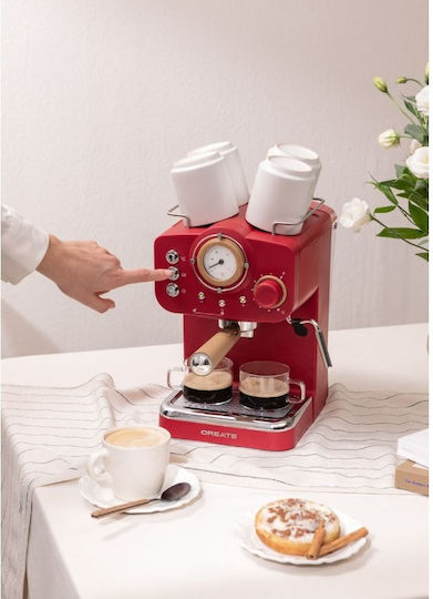 Create Thera Retro Espressomaschine 1100W Druck 20bar für Cappuccino Rot