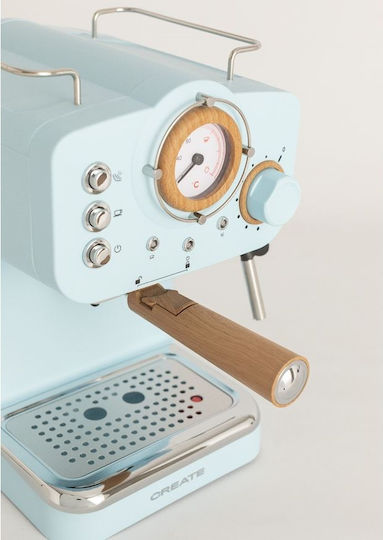 Create Thera Retro Μηχανή Espresso 1100W Πίεσης 20bar για Cappuccino Μπλε