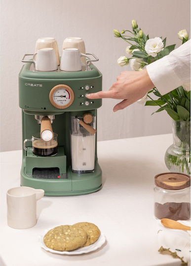 Create Thera Retro Μηχανή Espresso 1100W Πίεσης 20bar για Cappuccino Πράσινη