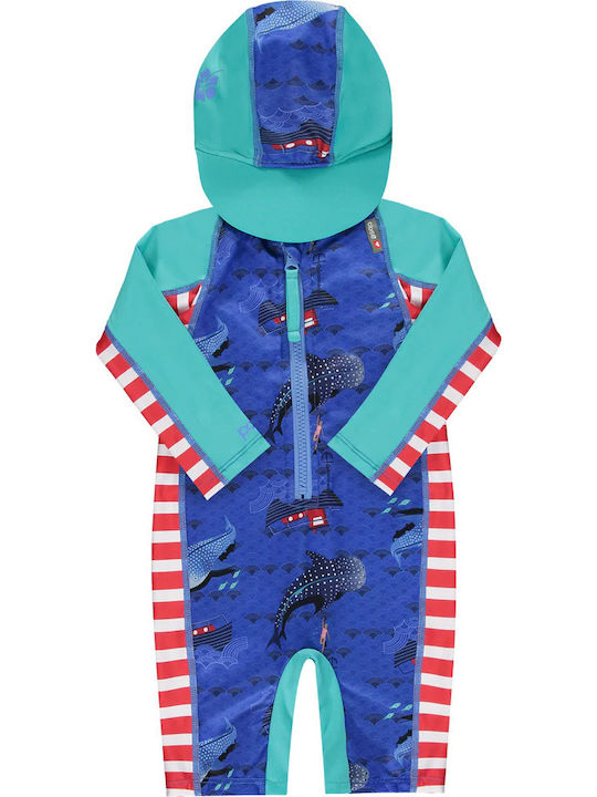 Close Parent Kids Swimwear One-Piece with Hat Blue