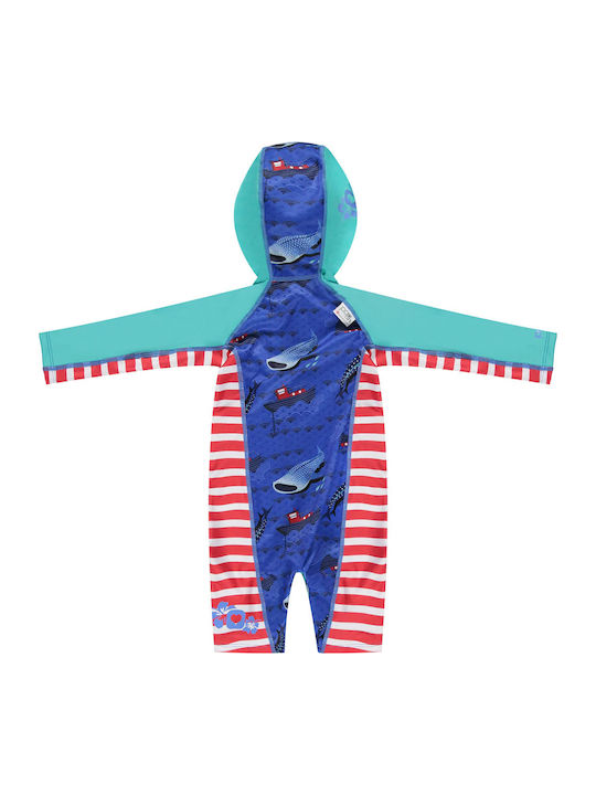 Close Parent Kids Swimwear One-Piece with Hat Blue