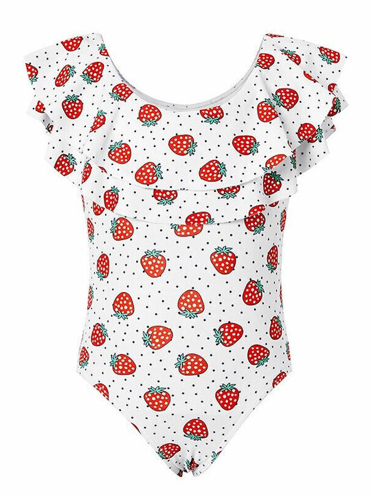 Costum De Baie Pentru Copii Fetițe Căpșunică Alb