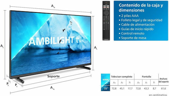 Philips Smart Τηλεόραση 32" Full HD LED PFS6908 HDR (2023) 32PFS6908/12