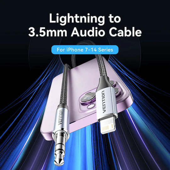 Vention Плетен 3,5 мм Мъжки към Lightning Кабел Сив 1,5 м BMCHG