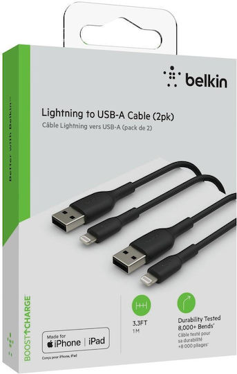 Belkin USB-A to Lightning Cable Μαύρο 1m (CAA001BT1MBK2PK)
