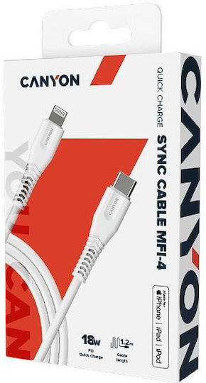 Canyon Редовна USB-C към Lightning кабел 18W Бял 1.2м (CNS-MFIC4W)