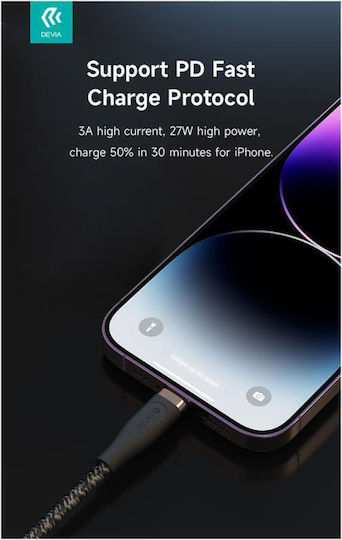 Devia Редовна USB-C към Lightning кабел 27W Бял 1.5м