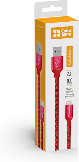 ColorWay Braided USB-A to Lightning Cable 18W Κόκκινο 1m CW-CBUL004-RD