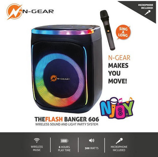 N-Gear Тонколона Караоке с Безжичен Микрофон и Светлинни Ефекти The Flash Banger 606 Черен