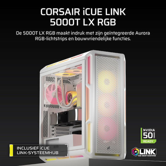 iCUE LINK 5000T LX RGB Gaming Midi Tower Computer Case with Side Window White