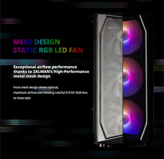 Zalman N4 Rev.1 Gaming Midi Tower Computer Case with Window Panel and RGB Lighting Black