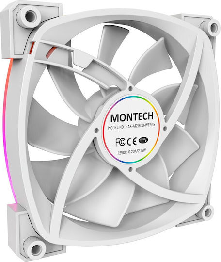 Montech Case Fan 120mm (1699rpm) με ARGB Φωτισμό και Σύνδεση 4-Pin PWM 3τμχ Λευκό