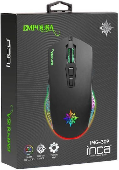 Inca IMG-309 RGB Gaming Ποντίκι 7200 DPI Μαύρο