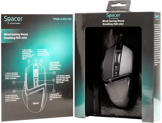 Spacer SPGM-ALIEN-PRO RGB Gaming Ποντίκι 12000 DPI Μαύρο