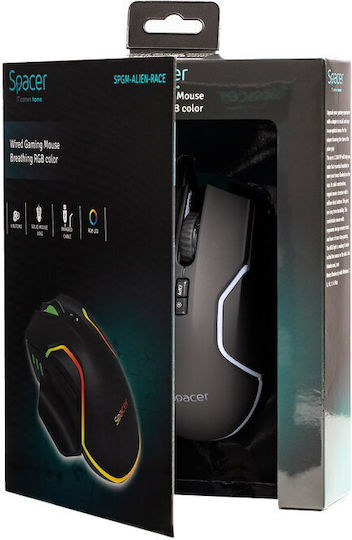 Spacer SPGM-ALIEN-RACE RGB Gaming Mouse 12000 DPI Black