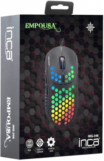 Inca IMG-346 RGB Геймърска Мишка 6400 DPI Черен
