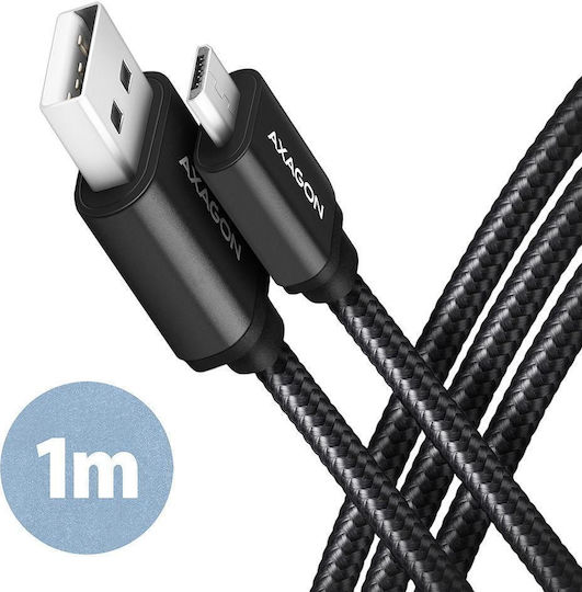 Axagon Regular USB 2.0 to micro USB Cable Μαύρο 1m (BUMM-AM10AB) 1τμχ