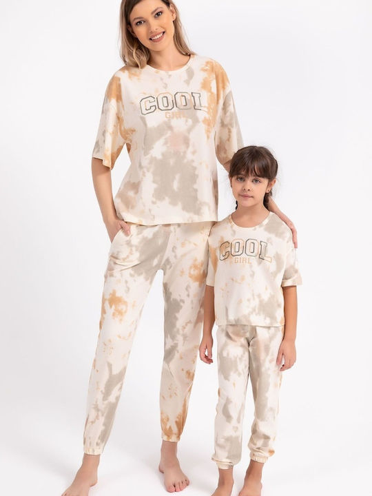 Παιδική Πιτζάμα Κορίτσι Arnetta Tie Dye Βαμβακερή Μπέζ