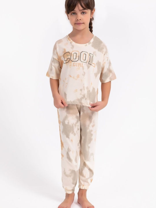 Παιδική Πιτζάμα Κορίτσι Arnetta Tie Dye Βαμβακερή Μπέζ