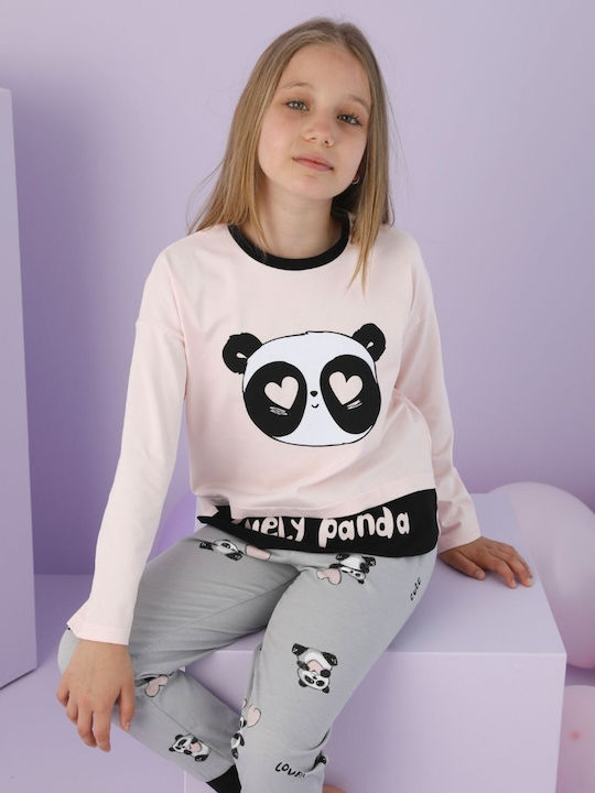 Kids Winter Pajama Sevim Lovely Panda Cotton Pastel Salmon
