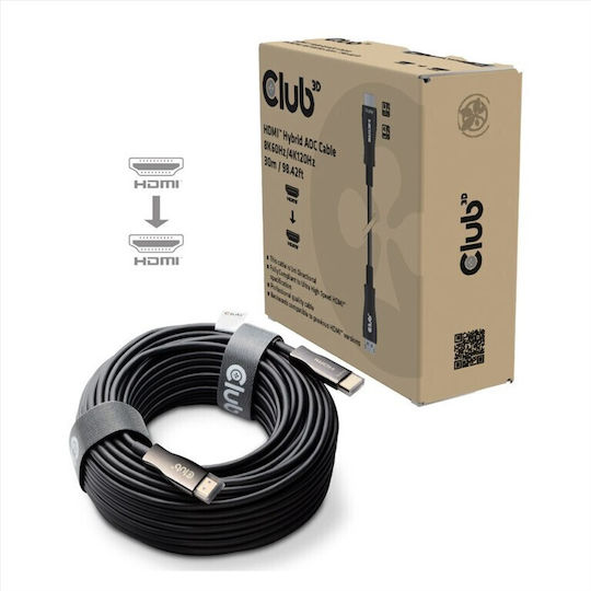 Club3D HDMI 2.1 Ultra High Speed 48Gbps 4K 120Hz HDR VRR Cable HDMI male - HDMI male 30m Μαύρο