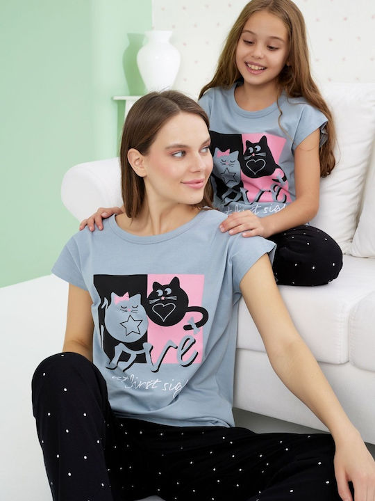 Kinder-Nachtwäsche Mädchen Misenza Silvia Baumwoll-Pyjama Schwarz