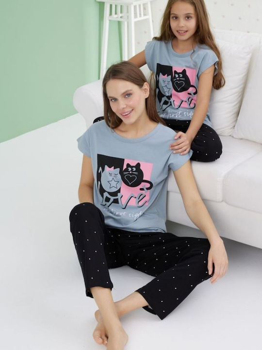 Kinder-Nachtwäsche Mädchen Misenza Silvia Baumwoll-Pyjama Schwarz
