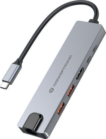Conceptronic USB-C Docking Station με HDMI 4K PD Ethernet Γκρι (DONN29G)