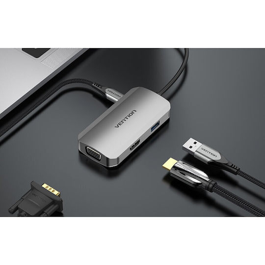 Vention USB-C Docking Station με HDMI 4K PD και σύνδεση 2 Οθονών Γκρι (TOAHB)