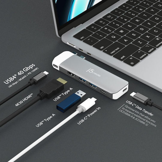 J5create JCD394 USB-C Docking Station με HDMI 4K PD Γκρι