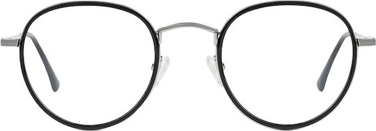 D.Franklin Walker Round Men's Metal Blue Light Blocking Glasses Black