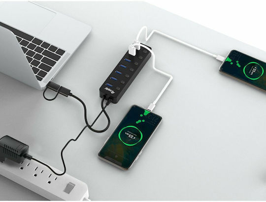 Equip USB-Hub 7 Anschlüsse USB 3.0 mit Anschluss an einen Computer USB-A / USB-C