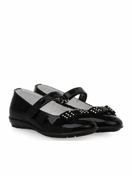Kids Patent Leather Ballerinas with Hoop & Loop Closure Black 14006