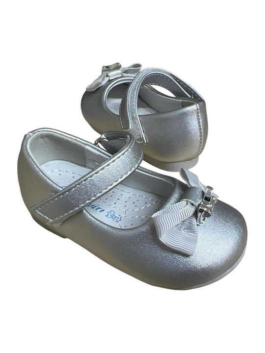 Touiti Kids Anatomic Leather Ballerinas with Hoop & Loop Closure Silver