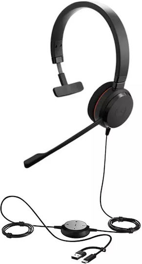 Jabra Evolve 20 Mono На ушите Мултимедийни слушалки с микрофон и връзка USB-A в Черен цвят