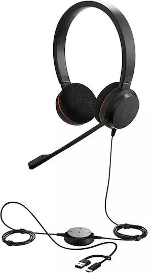Jabra Evolve 20 На ушите Мултимедийни слушалки с микрофон и връзка USB-A / USB-C в Черен цвят