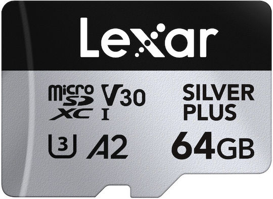 Lexar Professionelle Silber Plus microSDXC 64GB U3 V30 A2 UHS-I 205MB/s mit Adapter