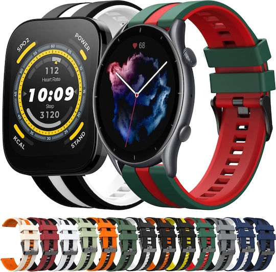 Amazfit Balance 22mm Δίχρωμο Αθλητικό Λουράκι Σιλικόνης Ρολόι Λαδί+μαύρο