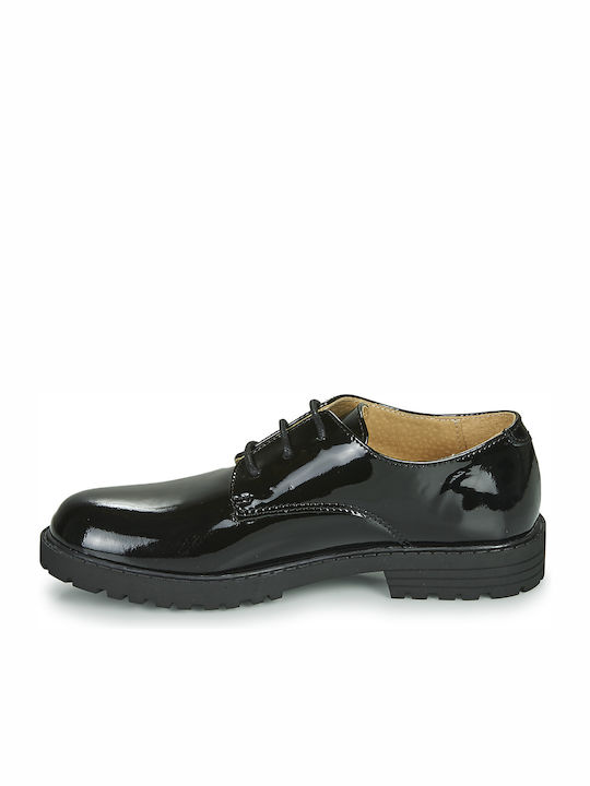 Citrouille et Compagnie Girls Patent Leather Moccasins with Laces Black