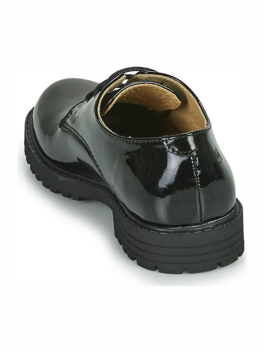 Citrouille et Compagnie Girls Patent Leather Moccasins with Laces Black