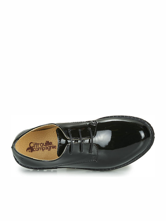 Citrouille et Compagnie Girls Patent Leather Moccasins with Laces Black