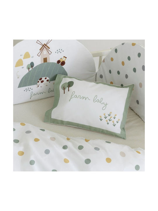 Nima Baby Duvet Cover Set With Pillowcase Farm Baby White, Green, Beige 110x145cm