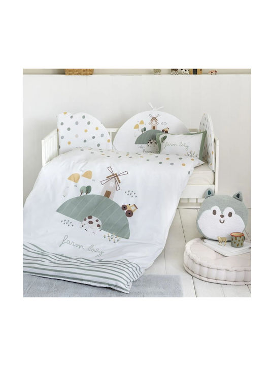 Nima Baby Duvet Cover Set With Pillowcase Farm Baby White, Green, Beige 110x145cm