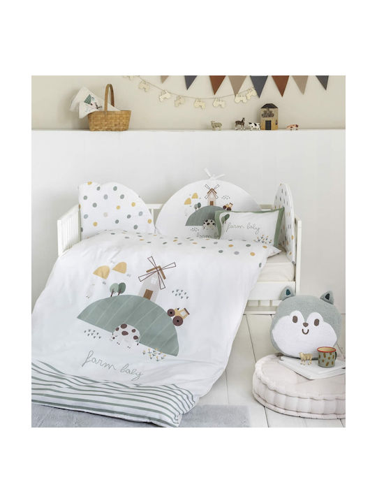 Nima Baby Duvet Cover Set With Pillowcase Farm Baby White, Green, Beige 110x145cm