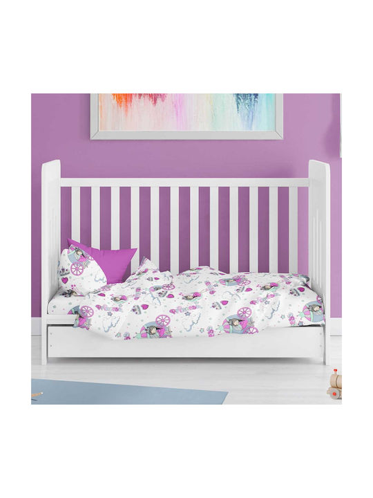 Dimcol Βρεφική Παπλωματοθήκη Bebe Princess White-lila 120x160εκ.